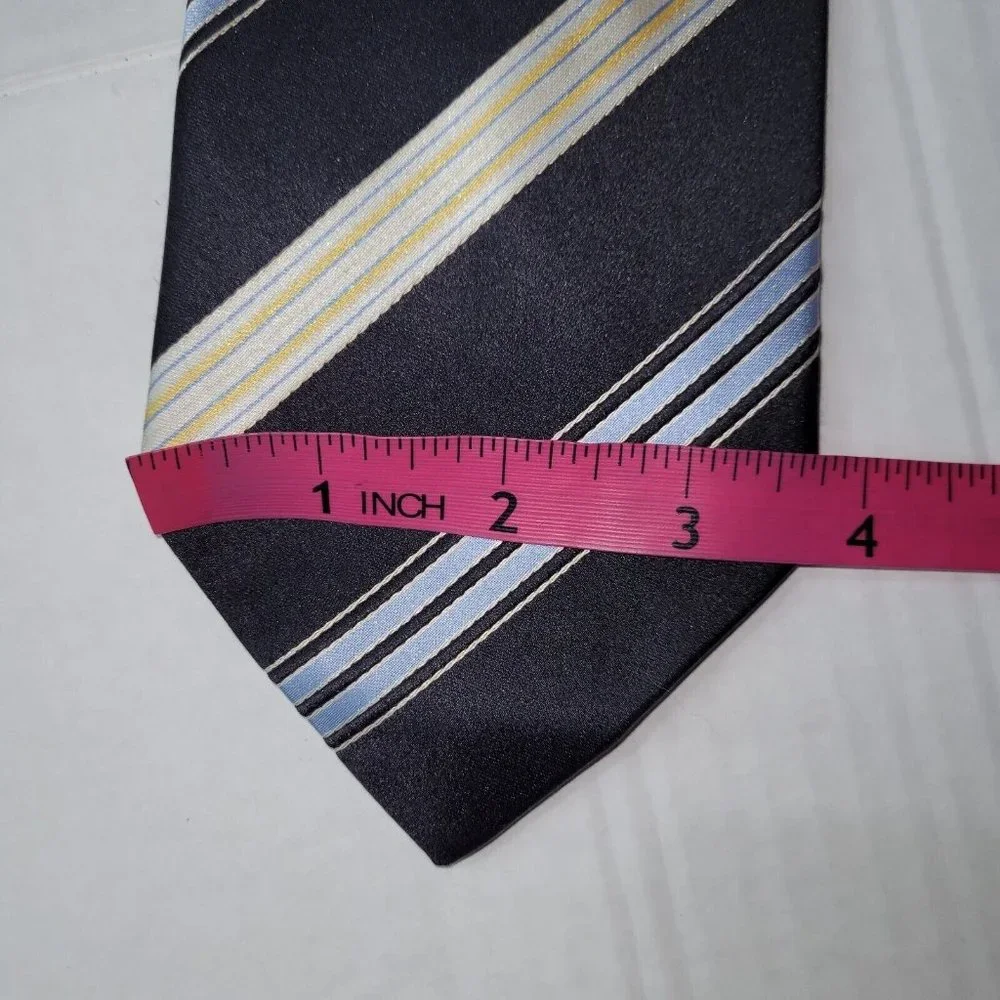 Via Vai Tie Men‎ Silk Necktie Hand Made in Italy Black Blue/Yelllow Stripes